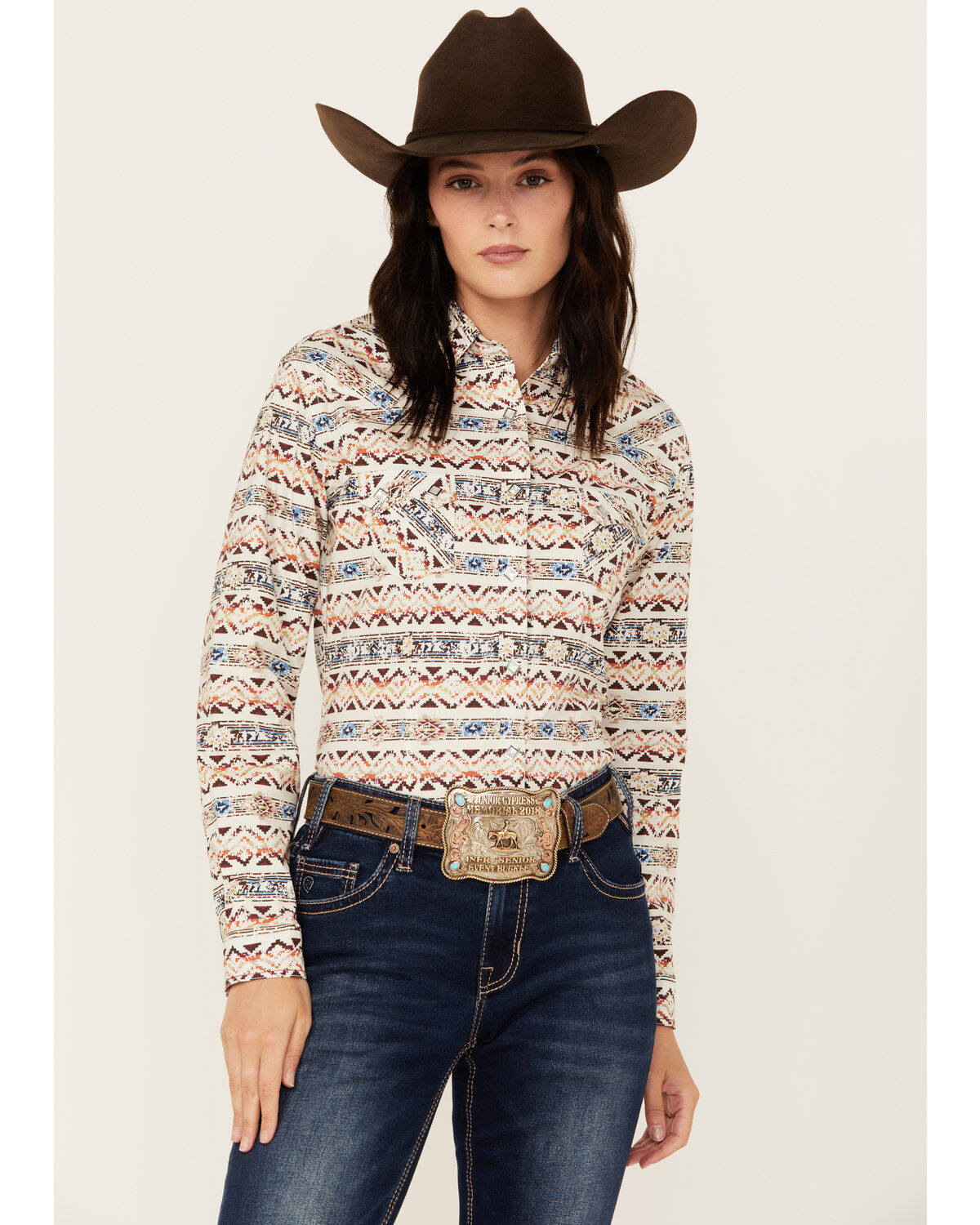 Women's Panhandle Southwestern Print Long Sleeve Snap Western Shirt