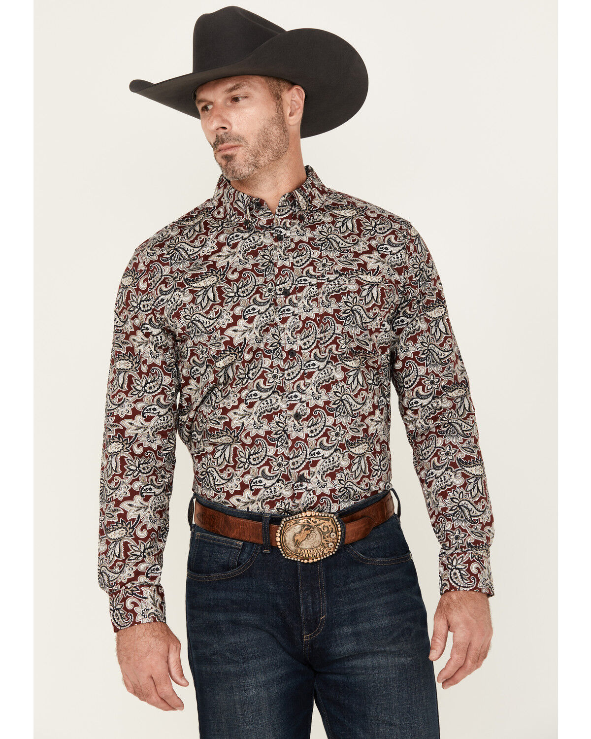 Men's Cody James Max Paisley Print Long Sleeve Button-Down Stretch Wes