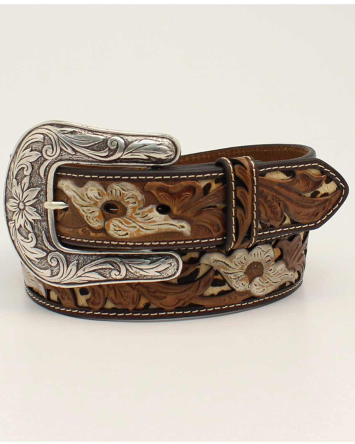 Women's Nocona Tooled Leopard Print Floral Western Belt