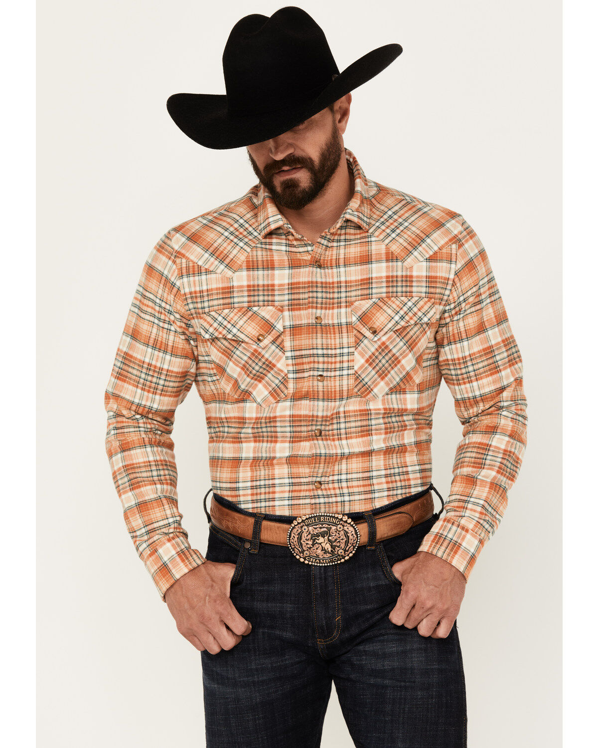 Men's Pendleton Wyatt Plaid Print Long Sleeve Snap Western Flannel Shi