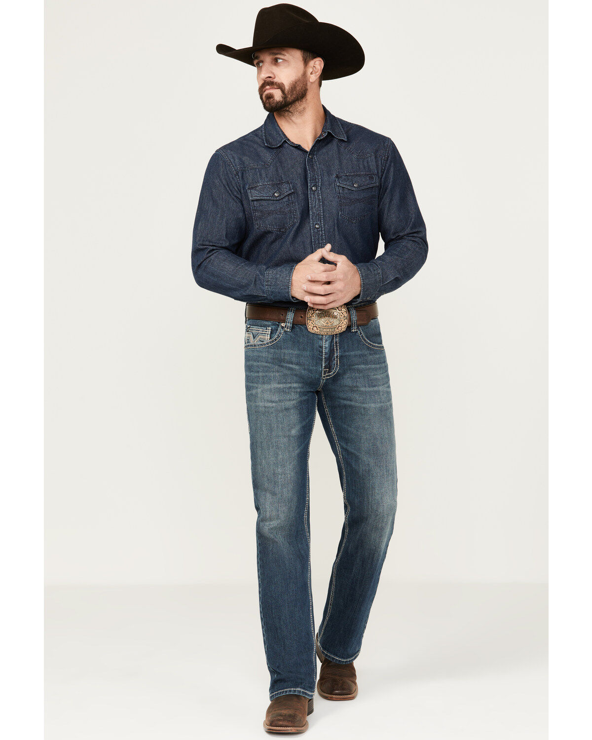 Men's Rock & Roll Denim Pistol Dark Vintage Wash Straight Stretch Deni
