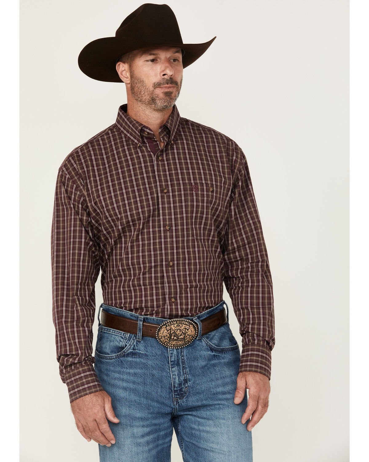Men's Wrangler George Strait by Plaid Print Long Sleeve Button-Down St