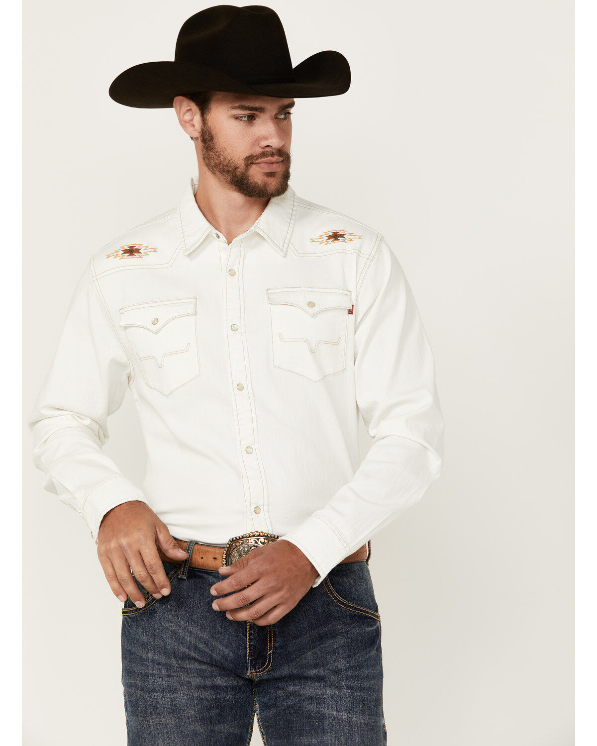 Men's Durango Kimes Ranch Denim Embroidered Long Sleeve Pearl Snap Wes