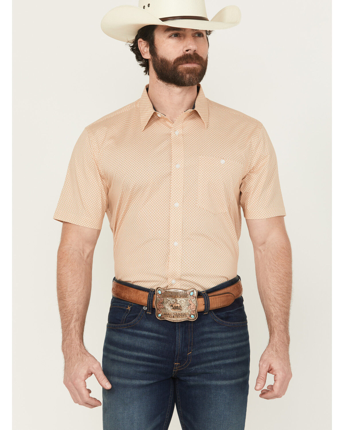 Men's RANK 45 Cowboy Co Geo Print Short Sleeve Button-Down Stretch We