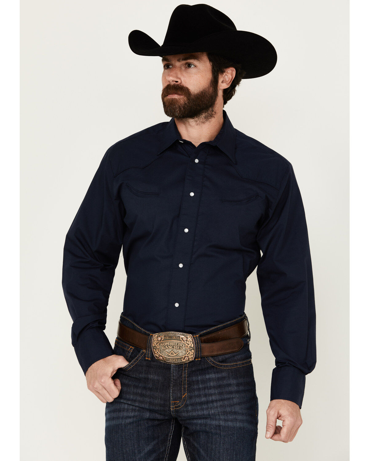 Men's Roper Embroidered Solid Long Sleeve Pearl Snap Western Shirt