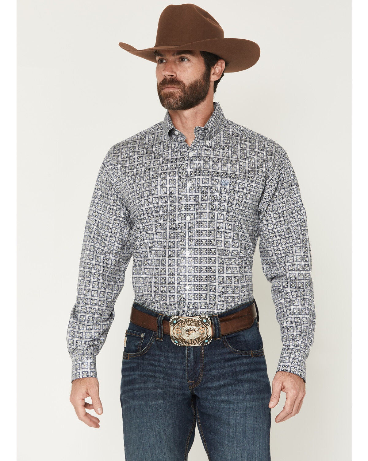 Men's Cinch Geo Print Long Sleeve Button-Down Western Shirt