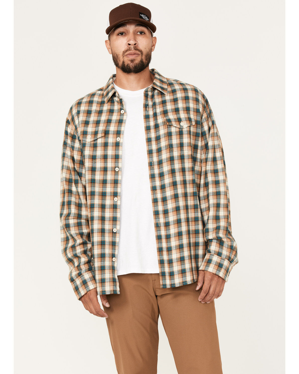 Men's Brothers and Sons Casual Plaid Print Long Sleeve Button Down Wes