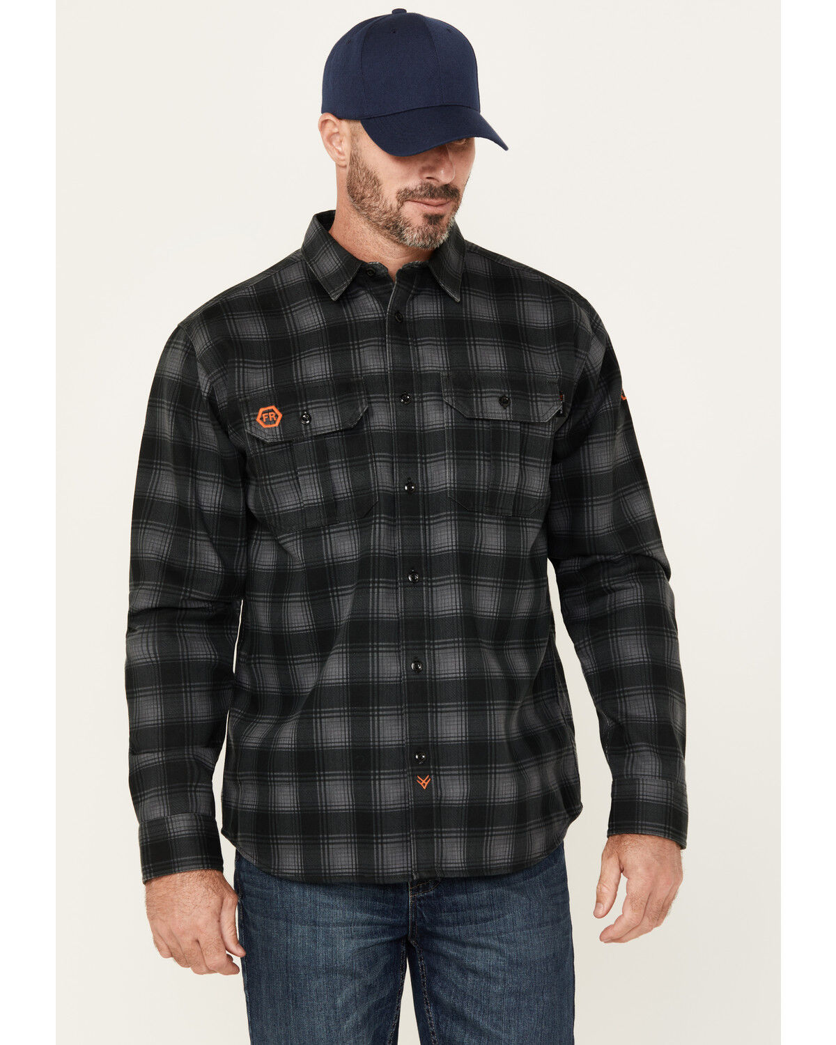 Men's Hawx FR Plaid Print Long Sleeve Button-Down Western Work Shirt