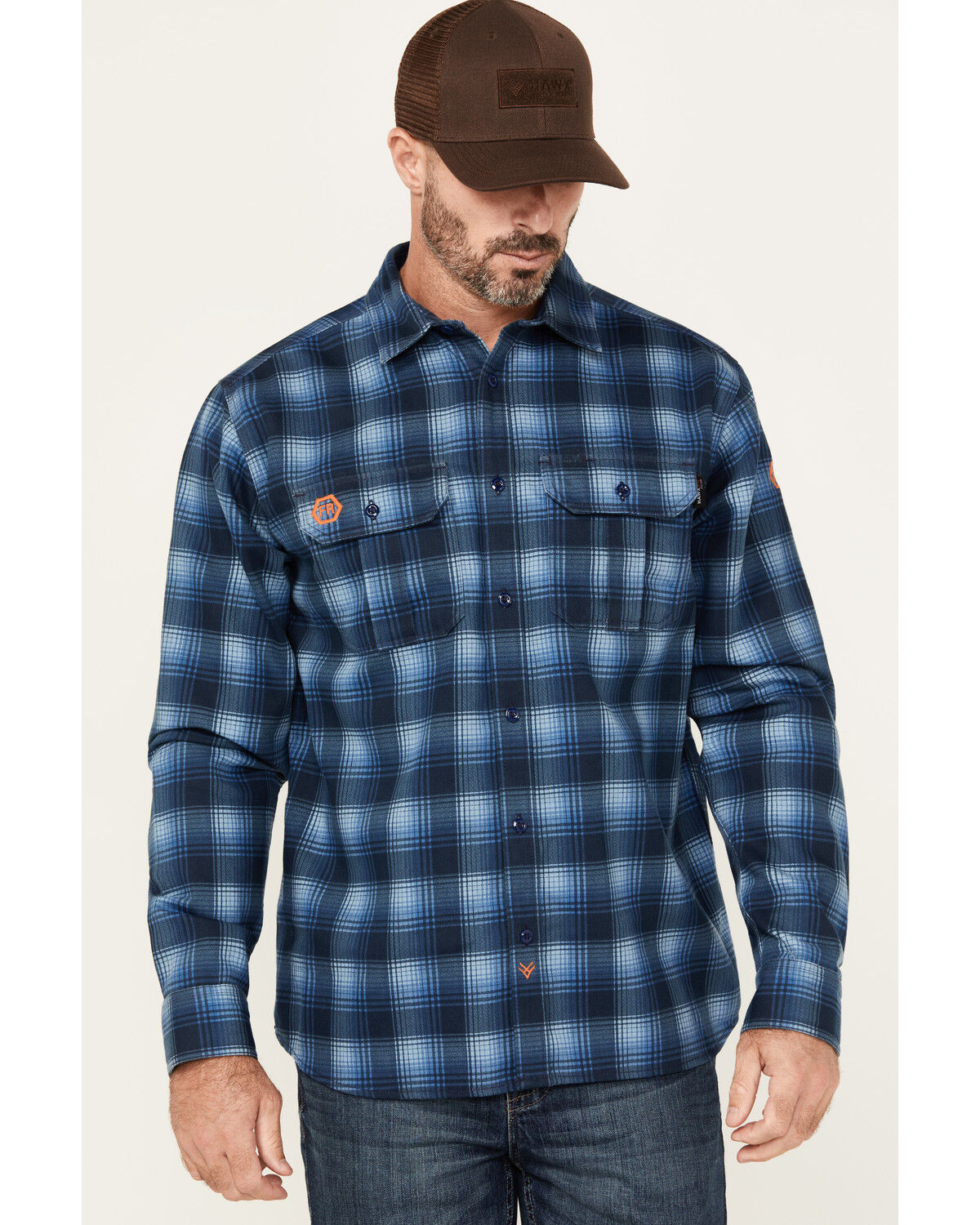 Men's Hawx FR Plaid Print Long Sleeve Button-Down Western Work Shirt