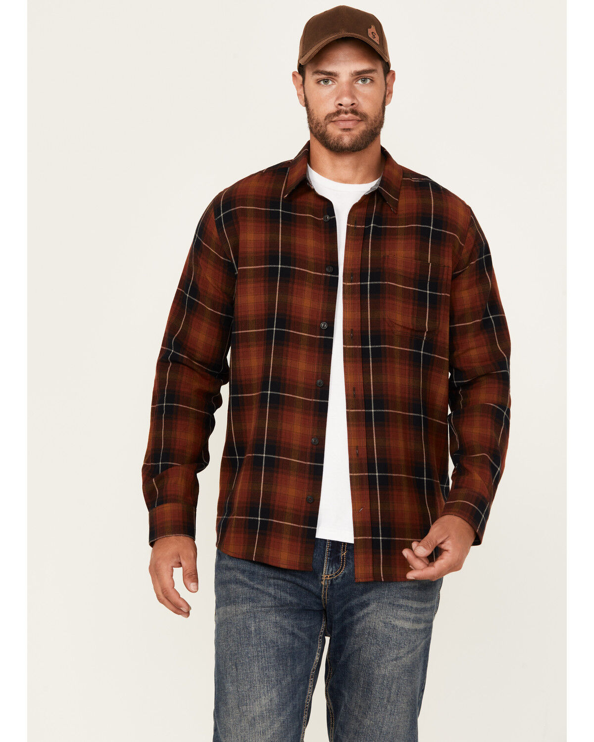 Men's Brothers and Sons Bask Plaid Print Long Sleeve Button-Down Weste