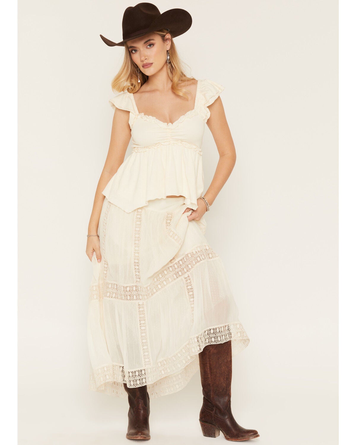 Women's Shyanne Lace Trim Midi Skirt