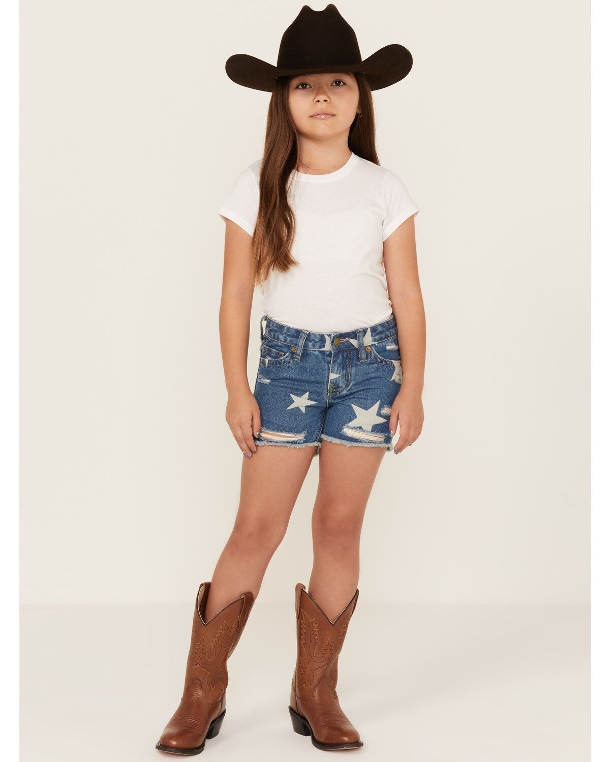 Girls' Rock & Roll Denim Medium Wash Denim Star Print Shorts
