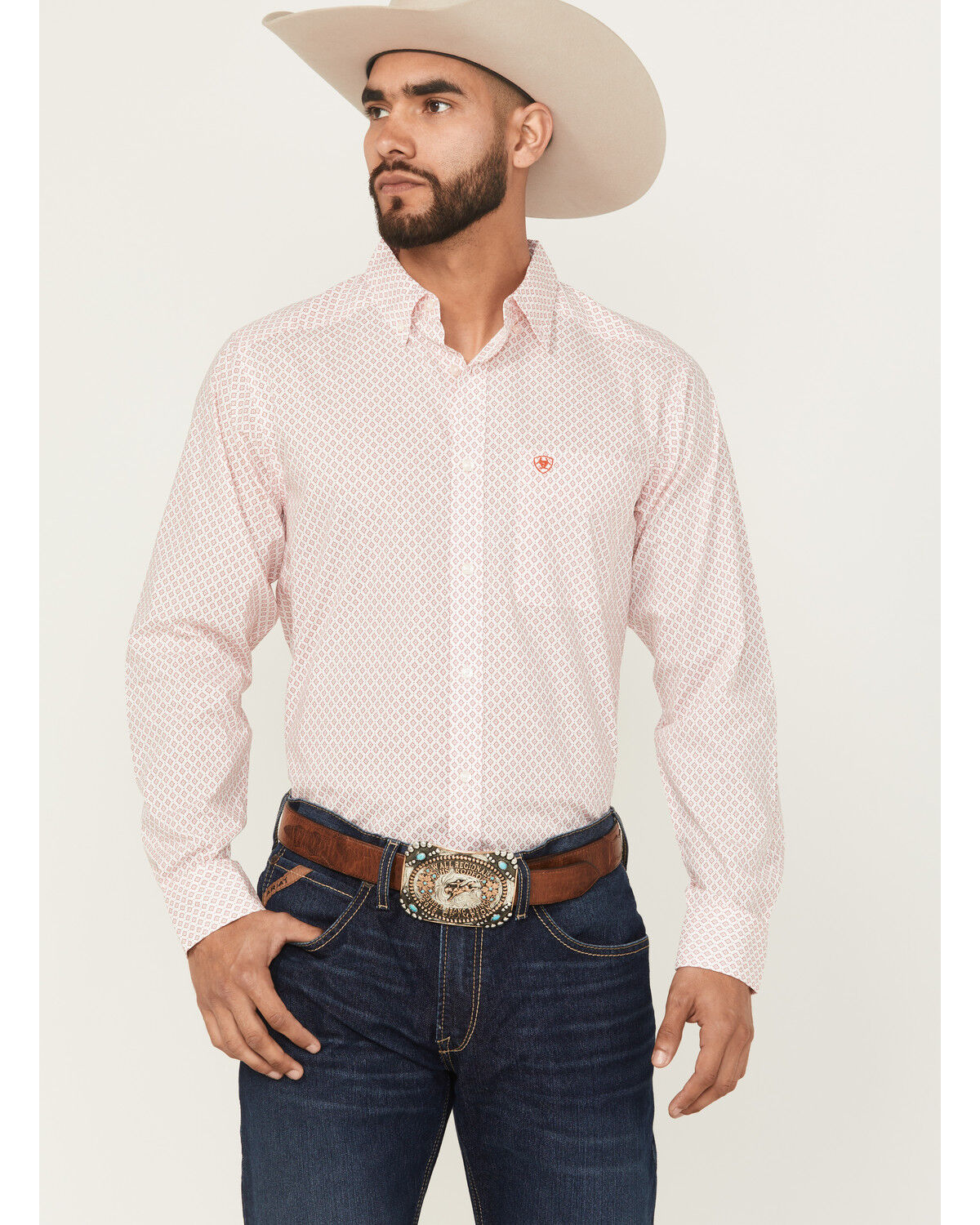 Men's Ariat Sylvester Geo Print Long Sleeve Button-Down Western Shirt