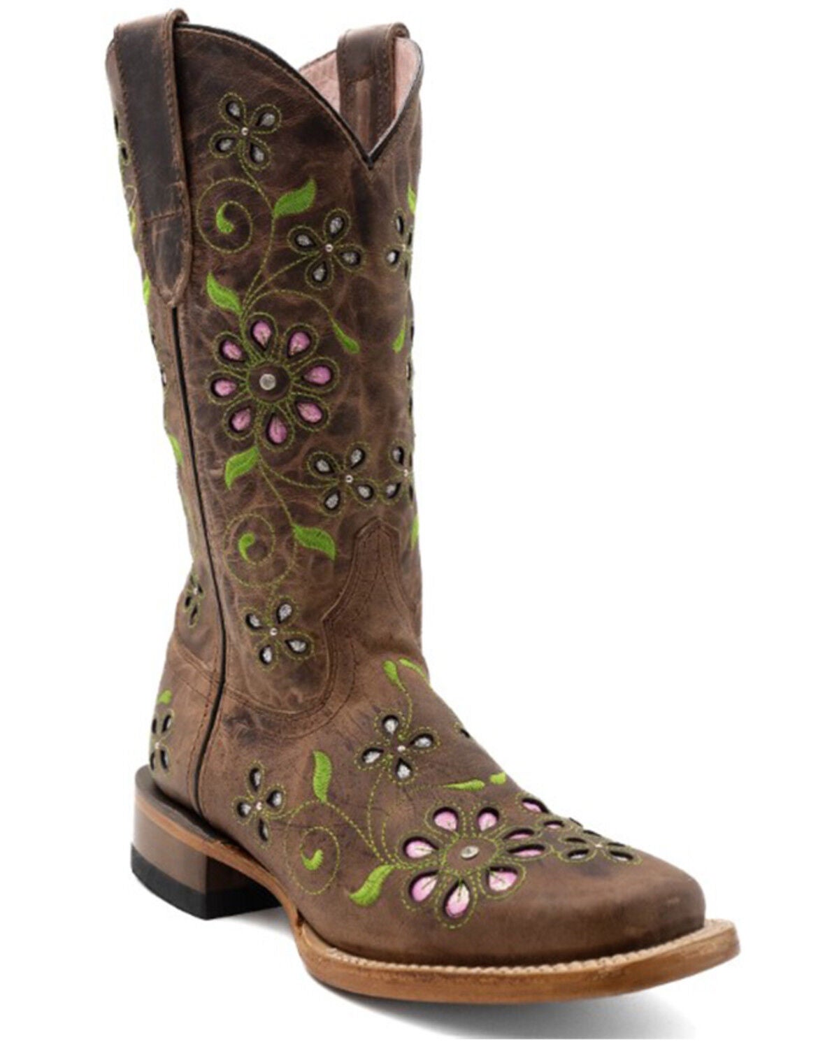 Women's Ferrini Blossom Inlay Western Boots - Broad Square Toe