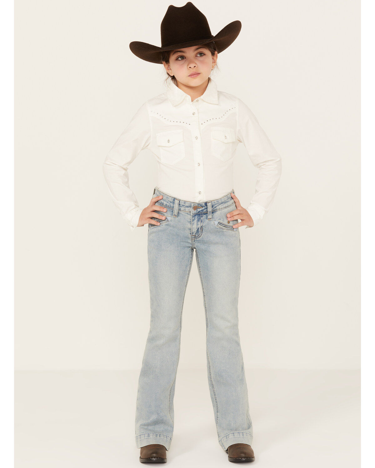 Girls' Rock & Roll Denim Light Wash Smile Pocket Denim Trousers
