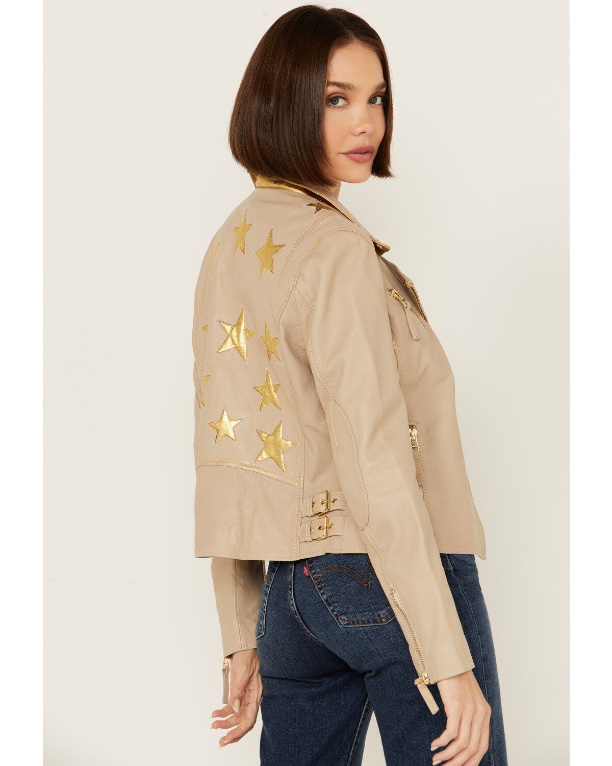 Women's Mauritius Leather Christy Star Zip-Front Moto Leather Jacket