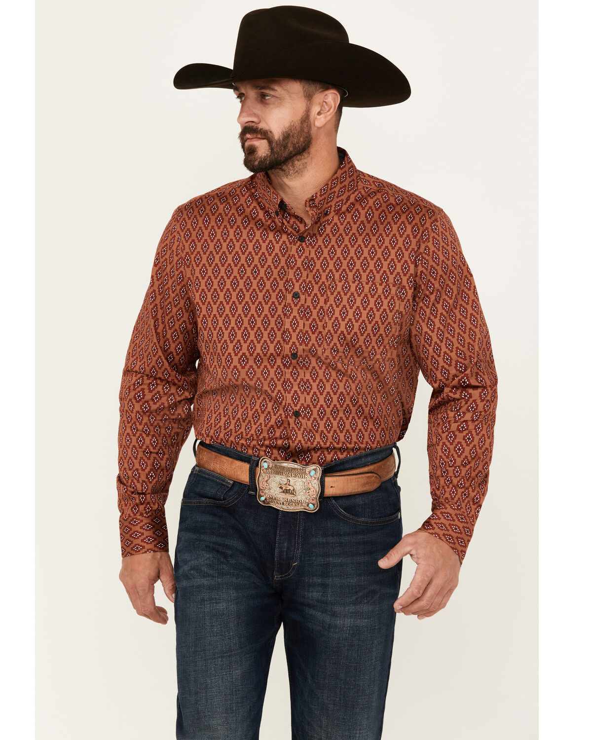 Men's Cody James Kenneth Southwestern Geo Print Long Sleeve Button-Dow
