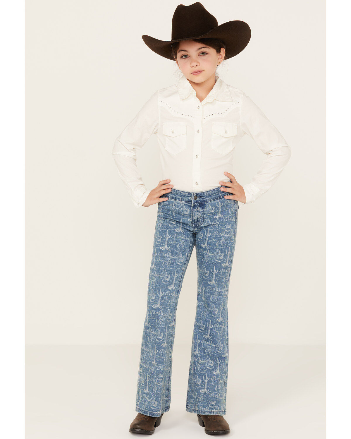 Girls' Rock & Roll Denim Medium Wash Conversation Print Flare Jeans