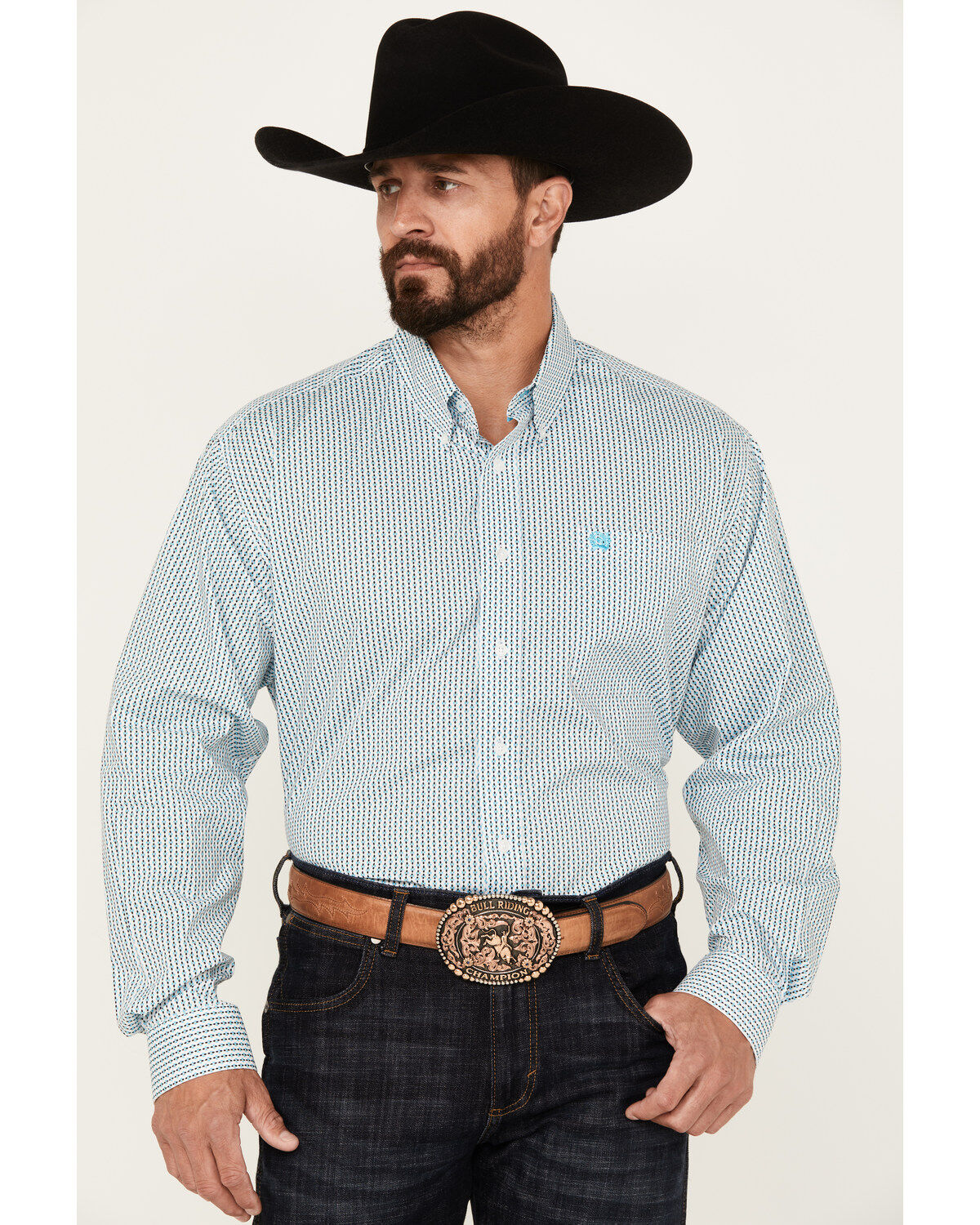 Men's Cinch Diamond Geo Print Long Sleeve Button-Down Stretch Western
