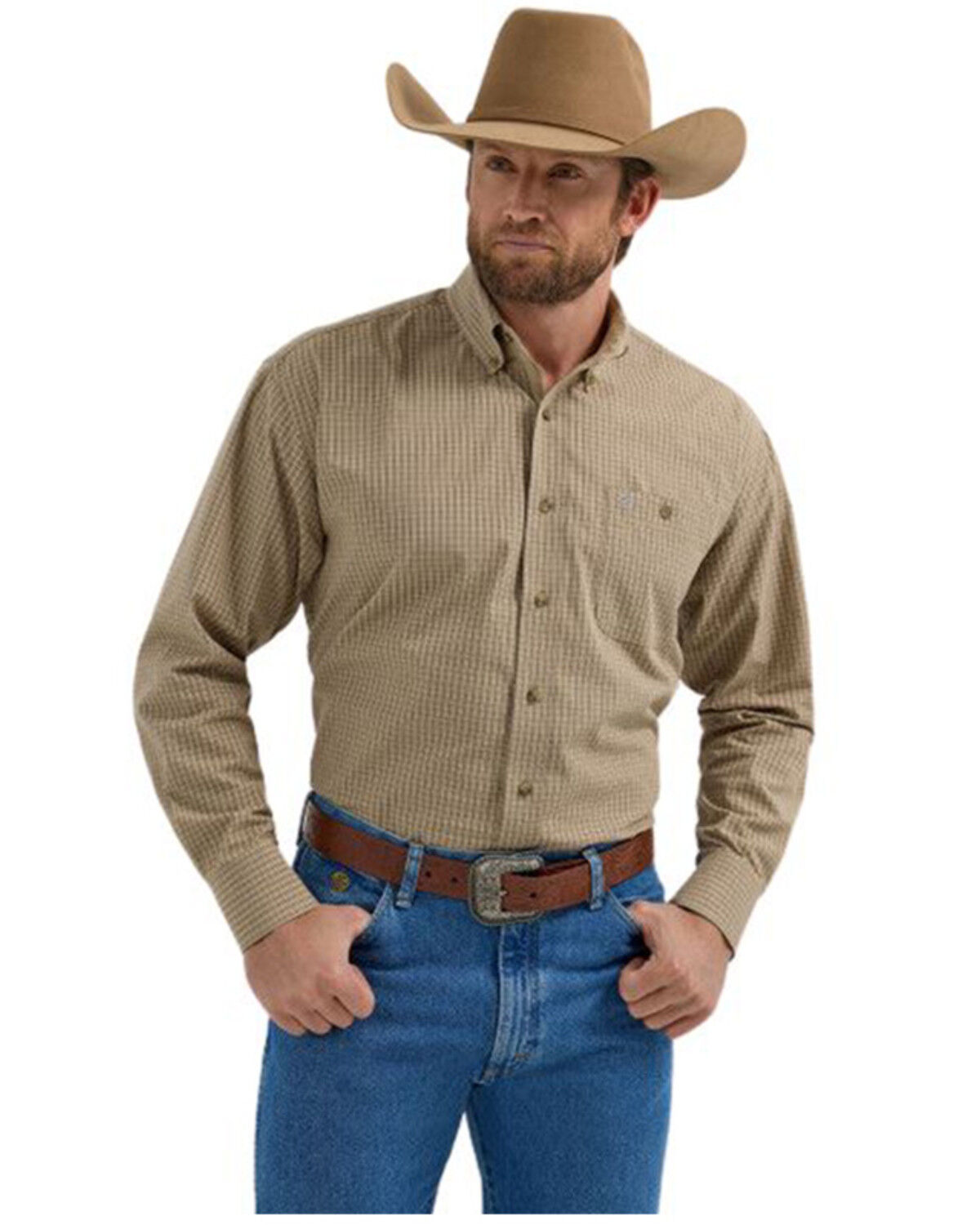 Men's Wrangler George Strait by Plaid Print Long Sleeve Button-Down St