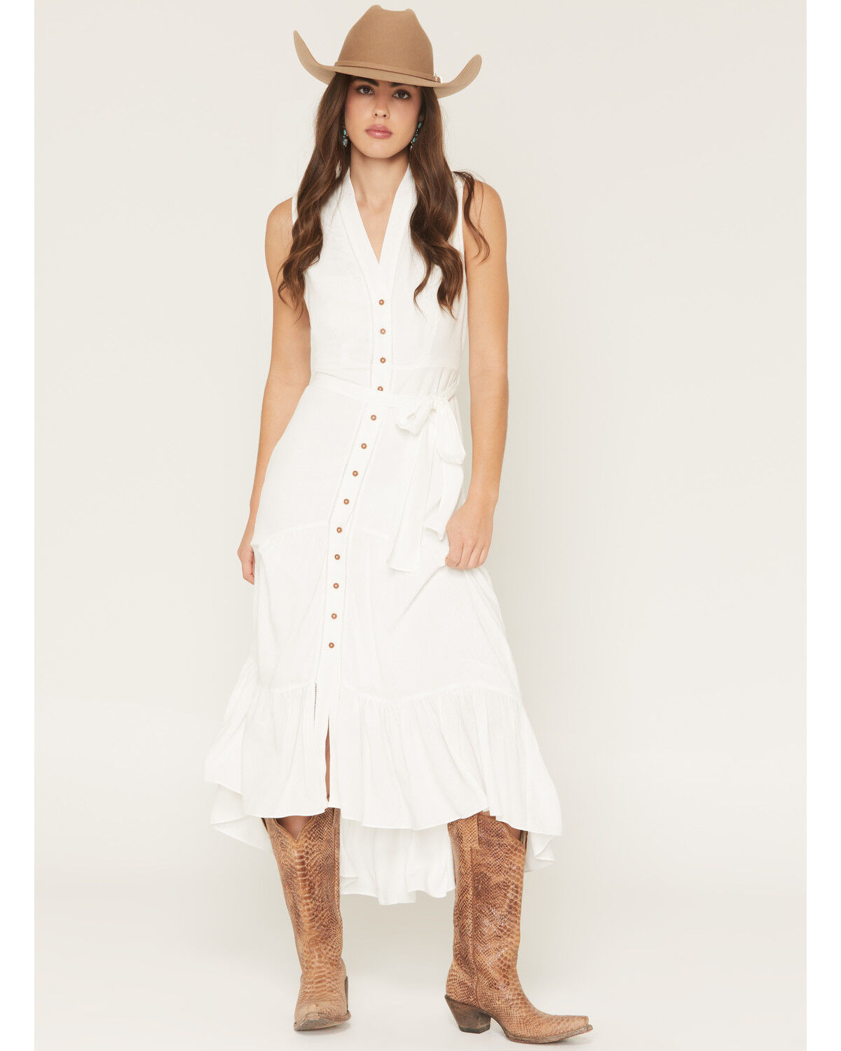 Women's Shyanne Solid Sleeveless Button-Down High-Low Midi Dress