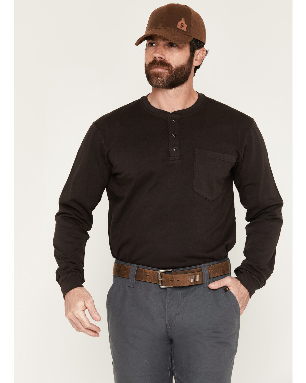 Men's Cody James FR Roughneck Solid Long Sleeve Snap Henley Work Shirt