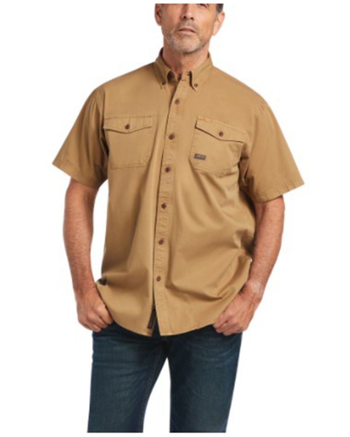 Men's Ariat Solid Rebar Washed Twill Short Sleeve Button Down Work Shi