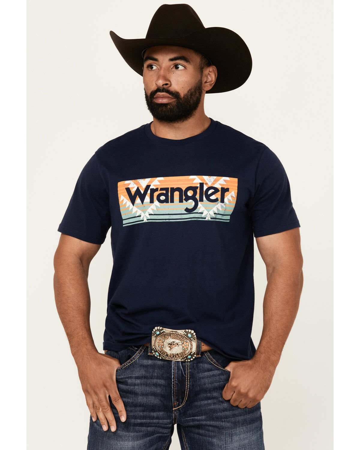 Men's Wrangler Boot Barn Exclusive Southwestern Box Logo Short Sleeve