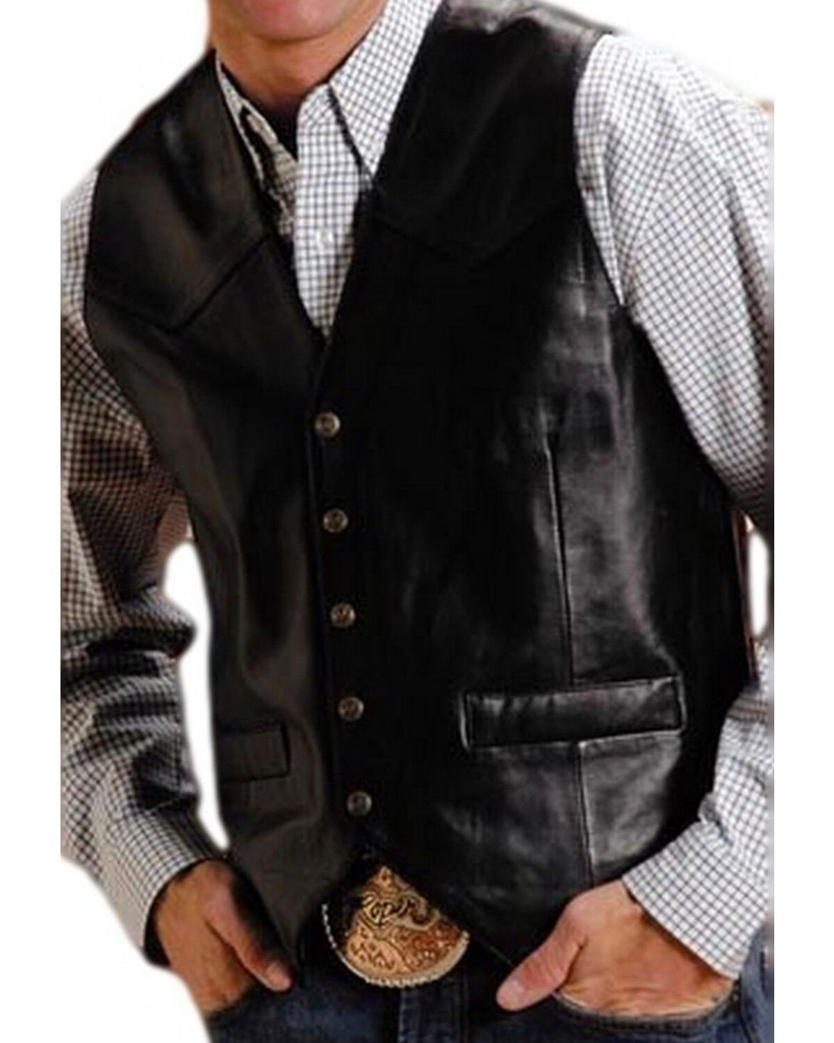 Men's Roper Leather Western Vest - Tall