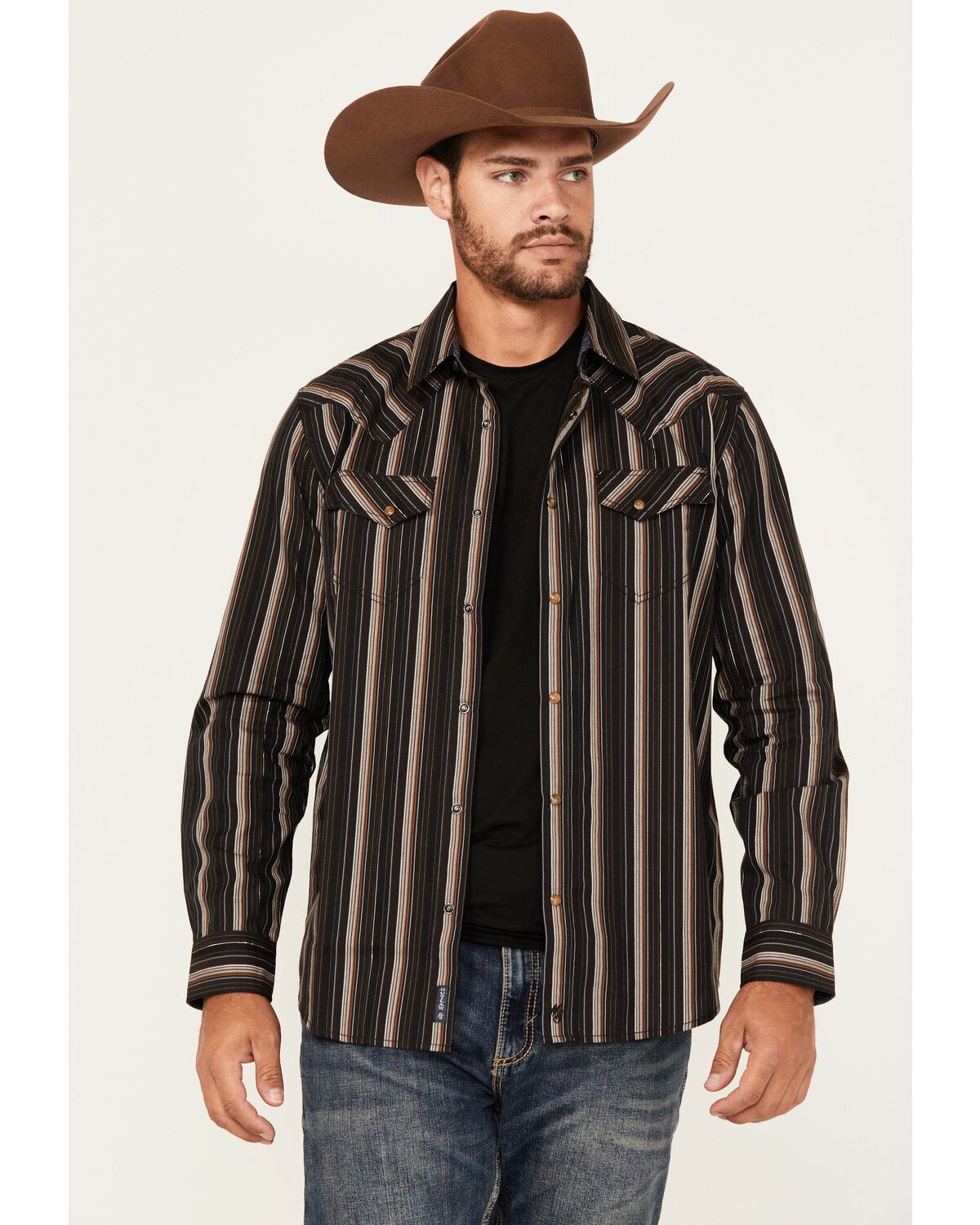 Men's Moonshine Spirit Lure Lurex Striped Print Long Sleeve Snap Weste