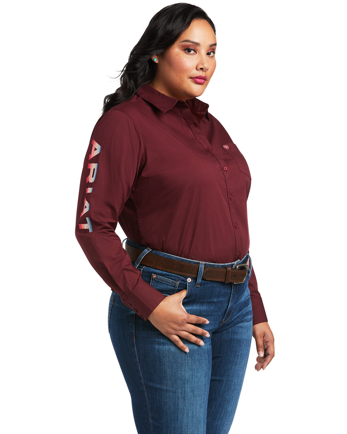 Women's Ariat Team Kirby Stretch Zinfandel Long Sleeve Button Shirt -