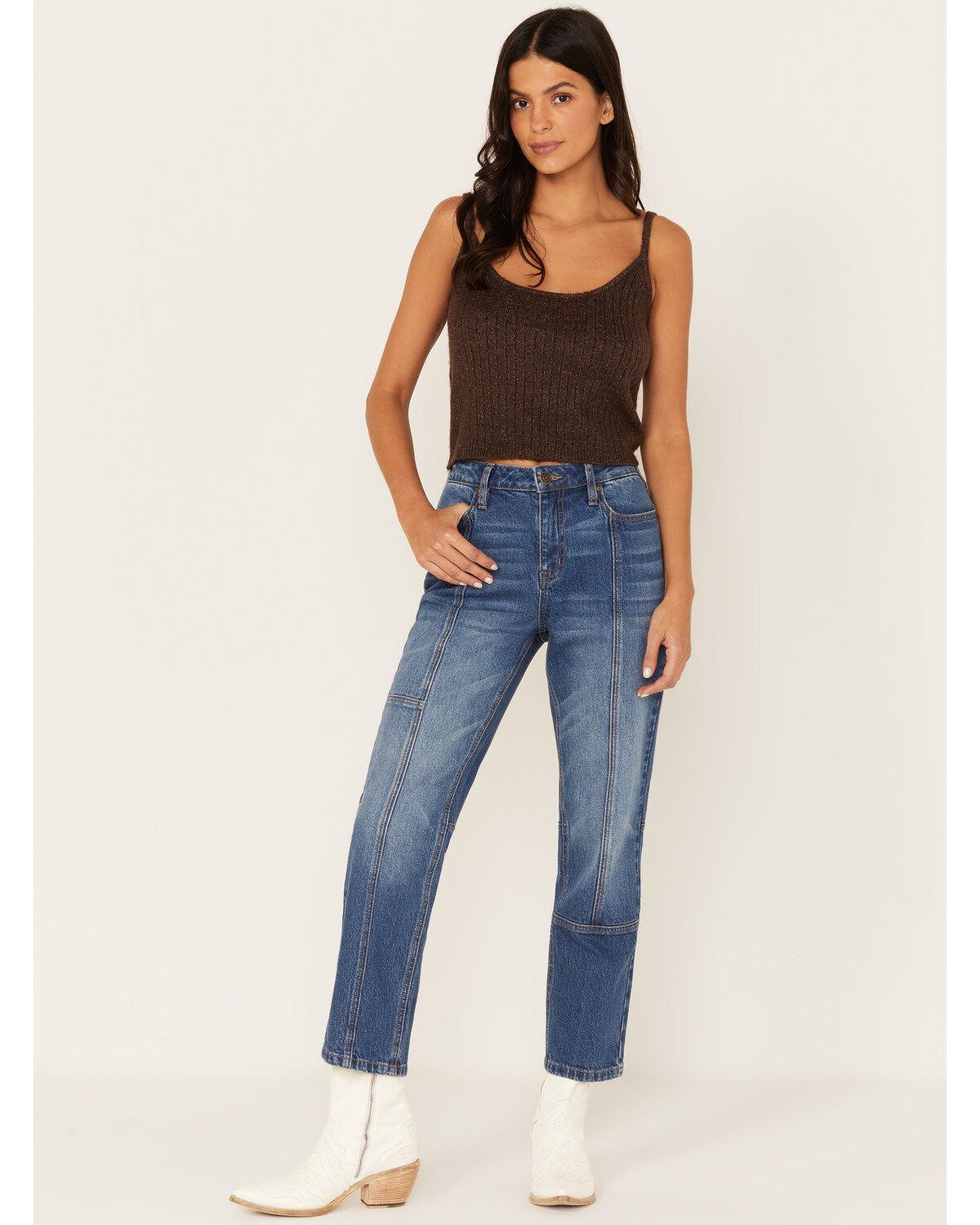 Women's Cleo + Wolf Dark Wash High Rise Slim Stretch Straight Jeans