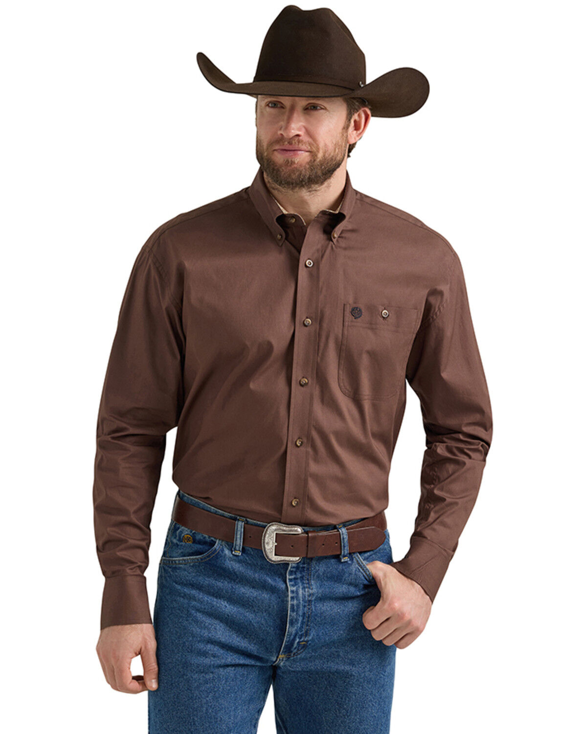 Men's Wrangler George Strait by Solid Long Sleeve Button-Down Stretch