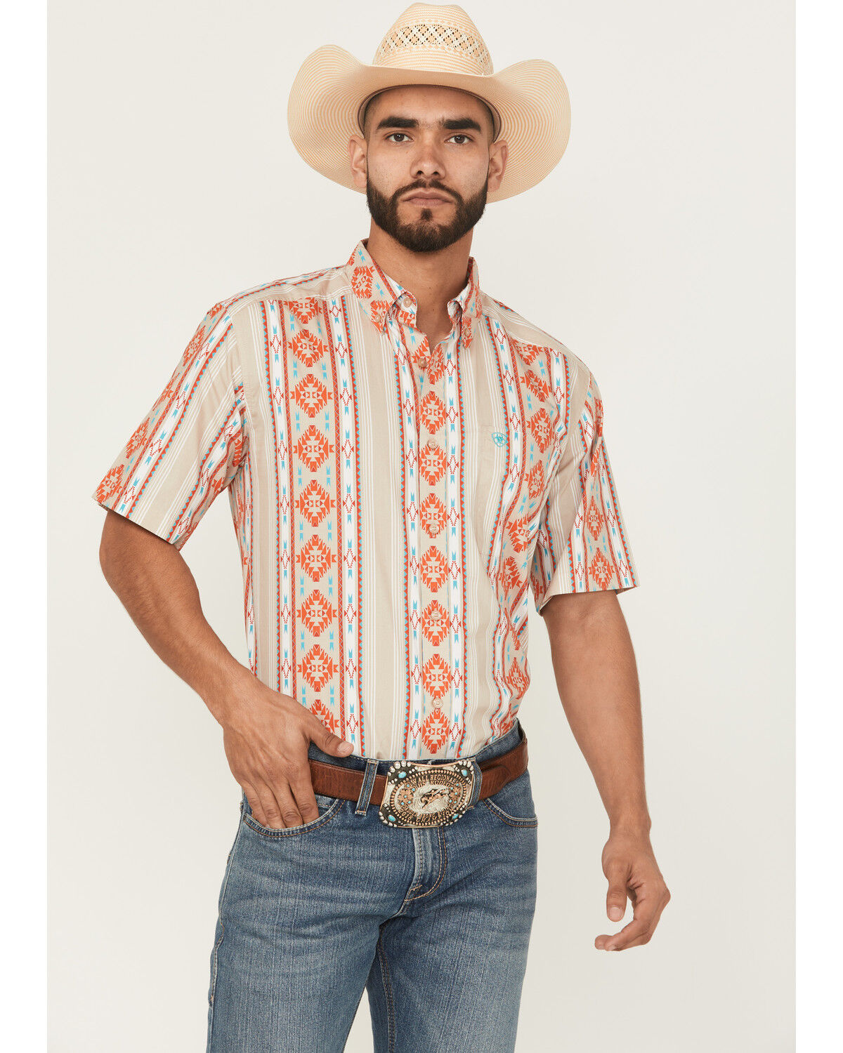 Men's Ariat Wade Southwestern Striped Short Sleeve Button-Down Western