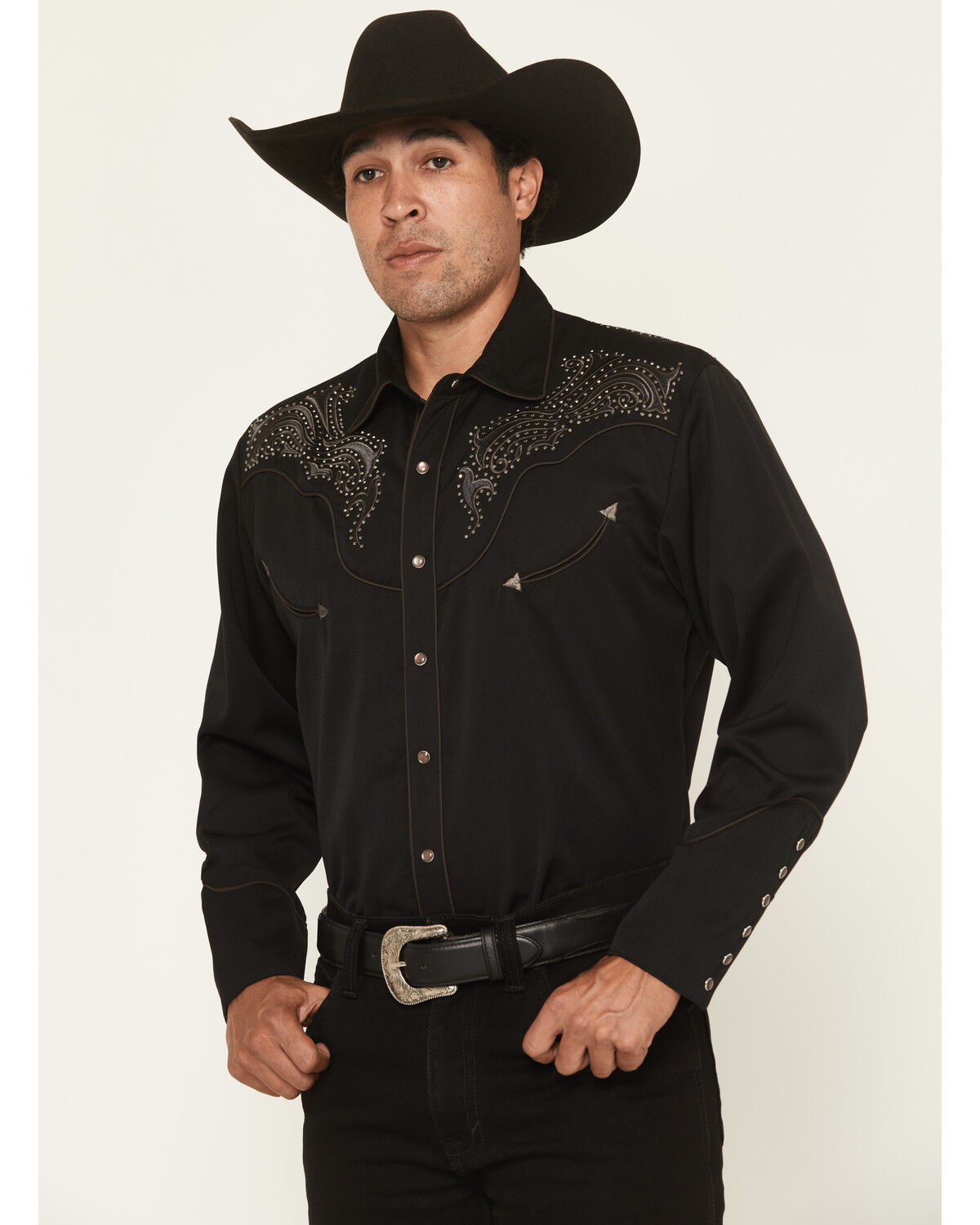 Men's Scully Embellished Solid Long Sleeve Pearl Snap Western Shirt