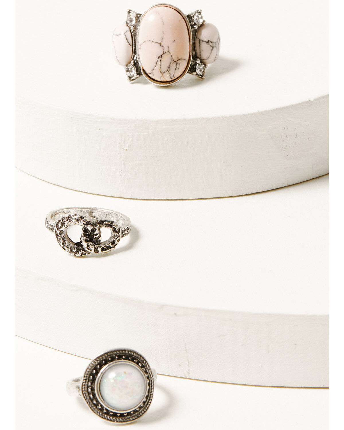 Women's Silver Prime Time Jewelry Pink Marble & Statement Ring Set
