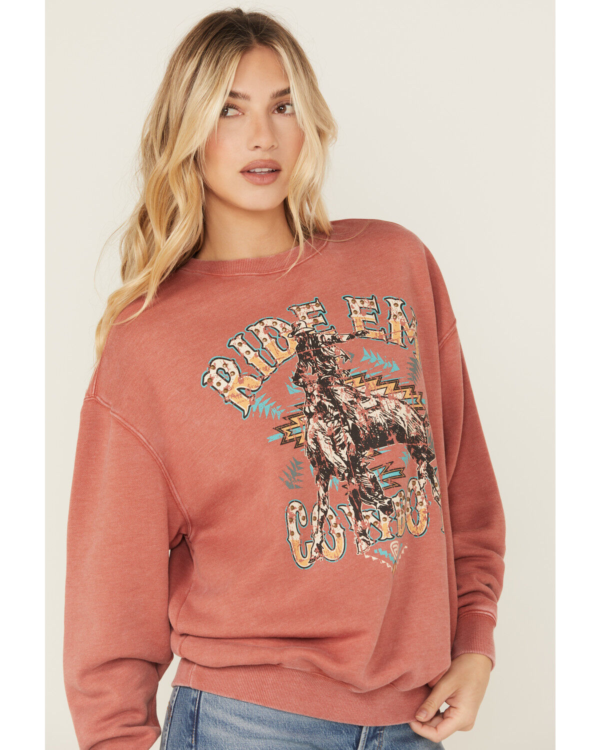 Women's Rock & Roll Denim Ride Em Cowboy Graphic Crewneck