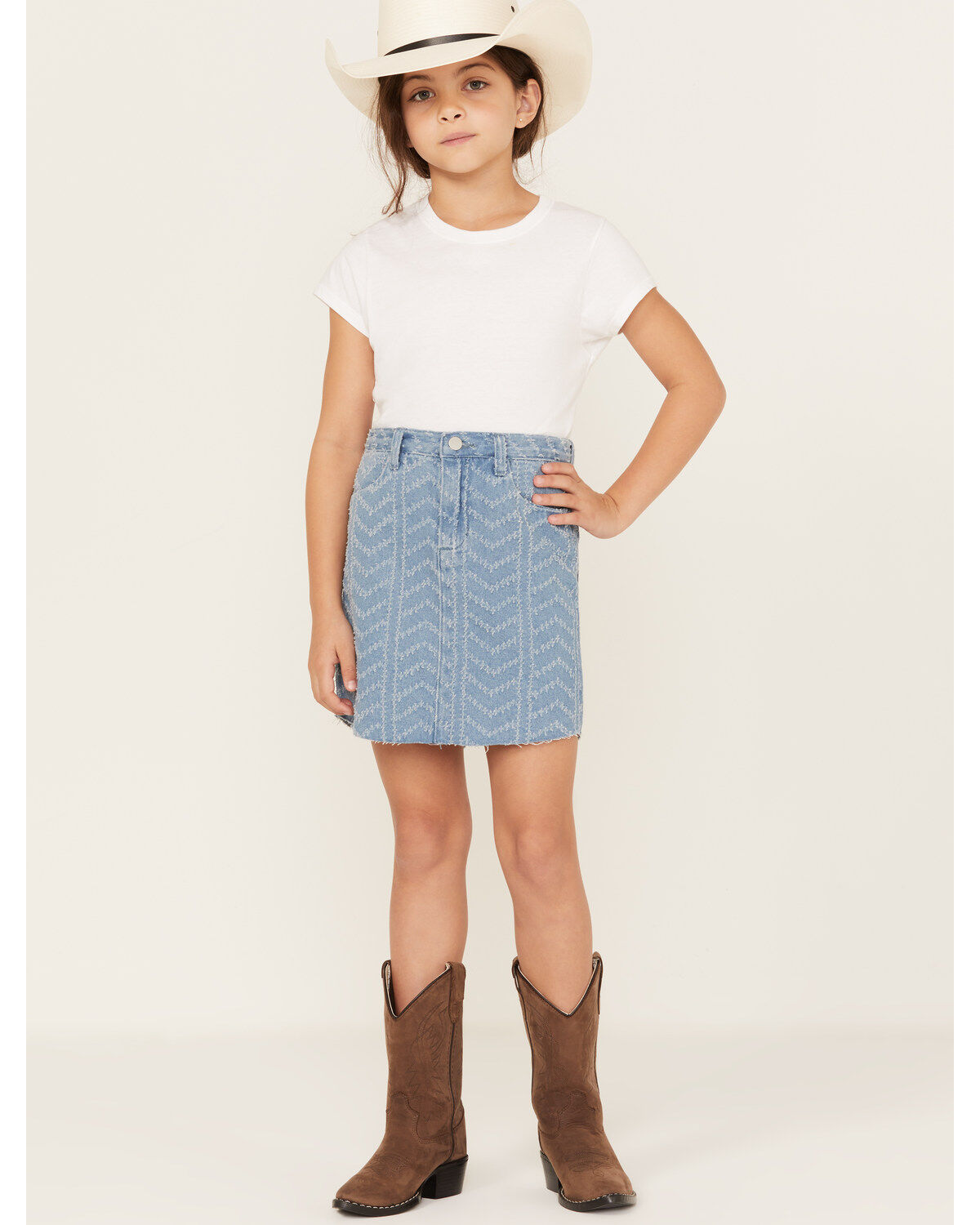 Girls' Hayden Herringbone Textured Denim Skirt