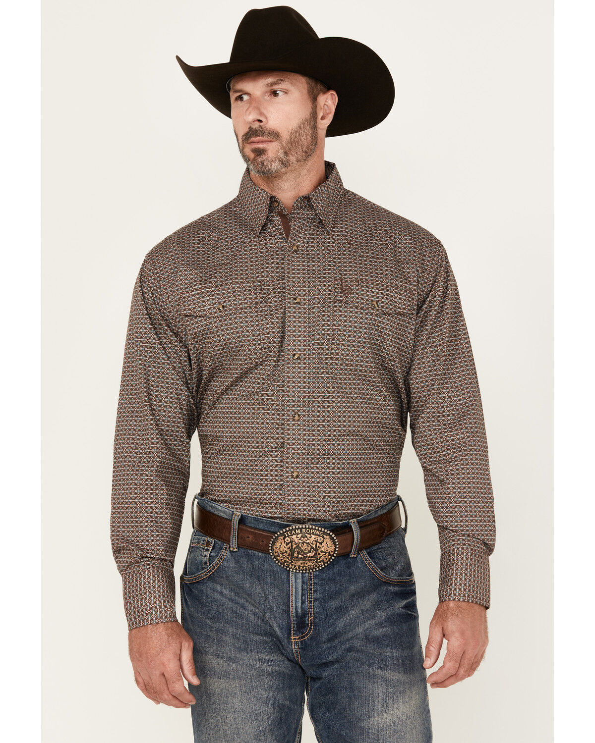 Men's Wrangler George Strait by Geo Print Long Sleeve Snap Stretch Wes