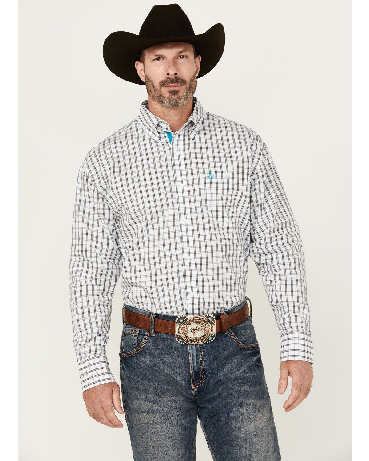 Wrangler George Strait by Plaid Print Long Sleeve Button-Down Stretch