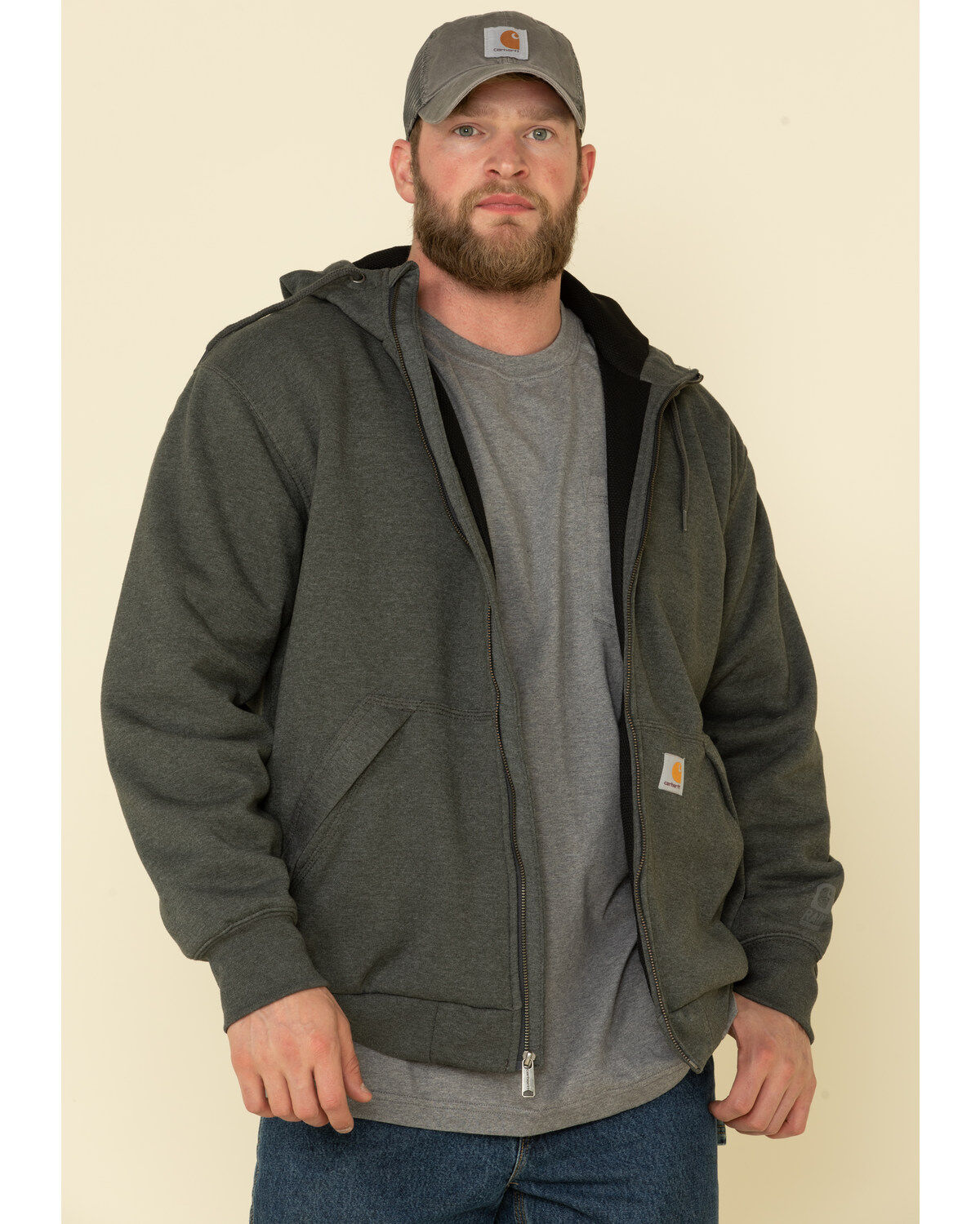 Men's Carhartt Rain Defender Thermal Lined Zip Hooded Work Sweatshirt