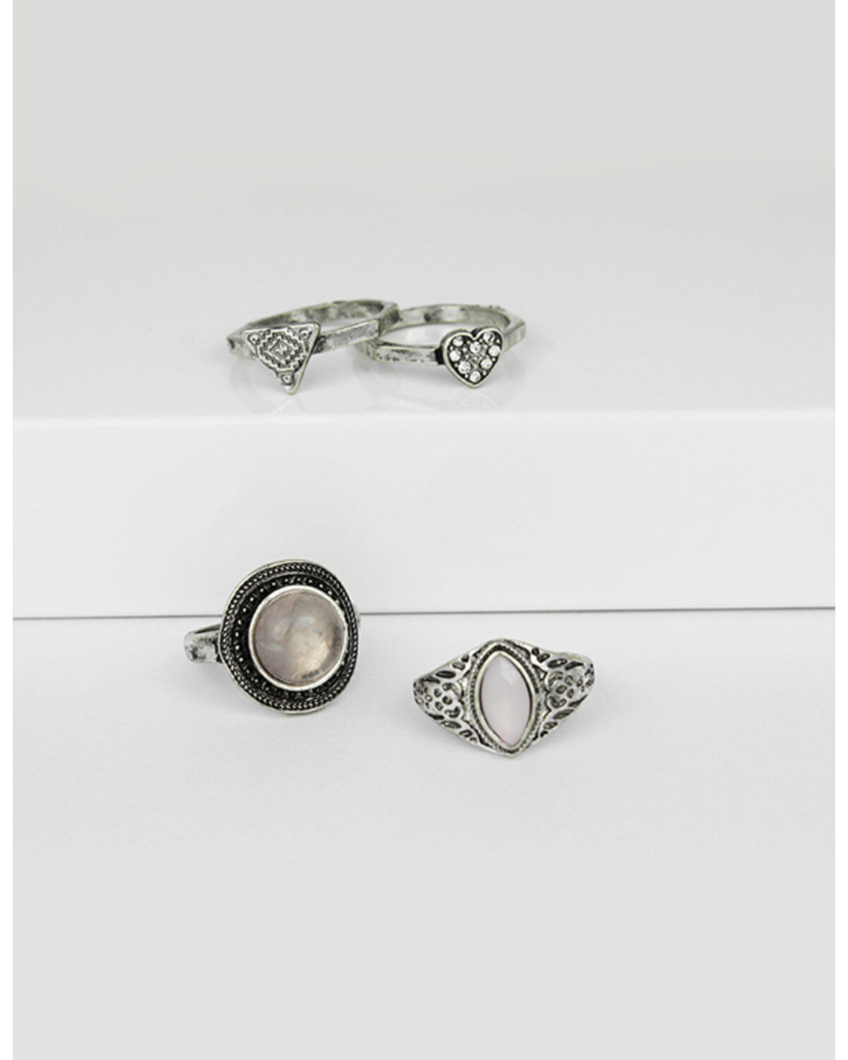 Women's Shyanne 4-piece Silver & Pink Stone Ring Set