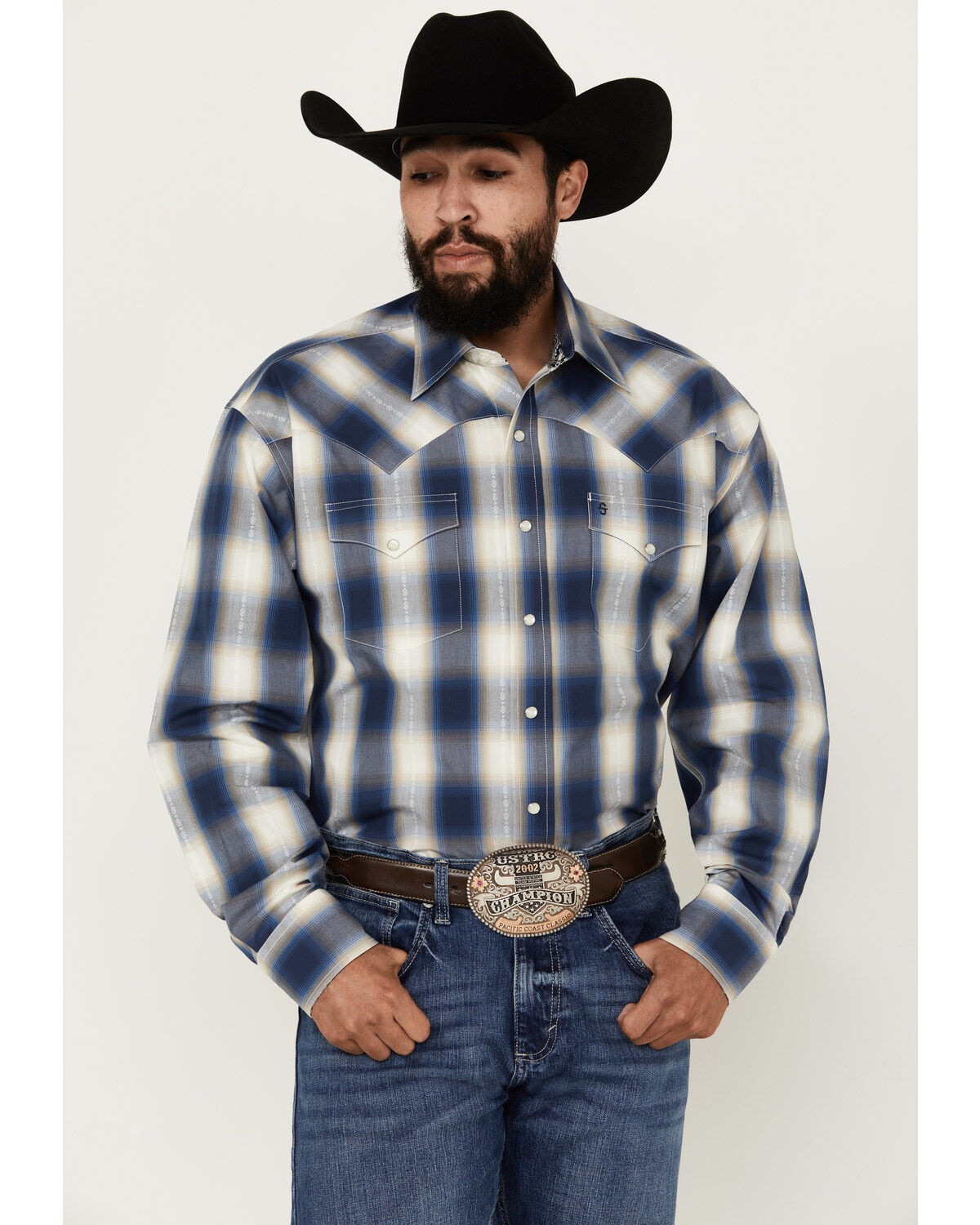 Men's Stetson Plaid Print Long Sleeve Pearl Snap Western Shirt