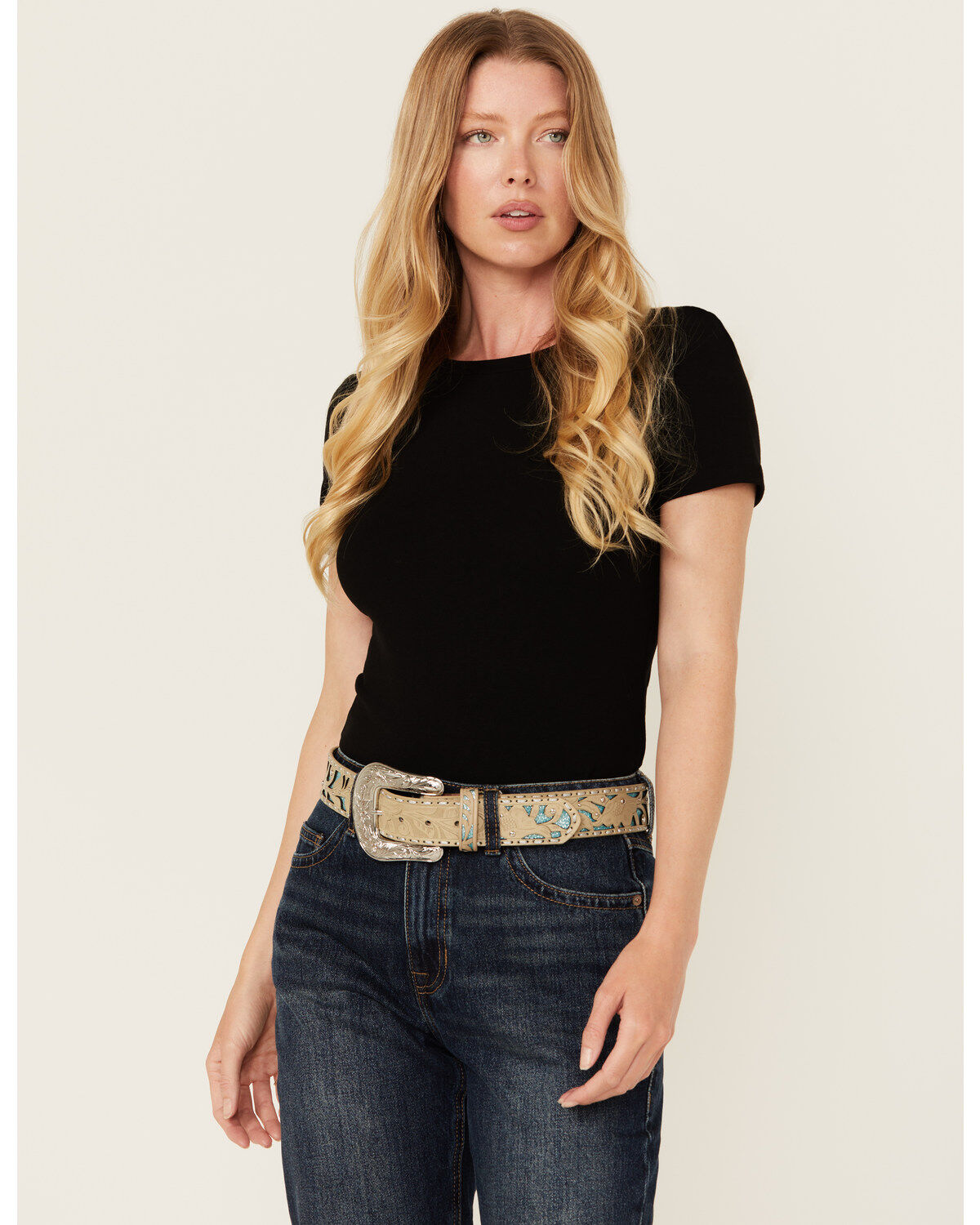 Women's Shyanne Glitter Underlay Tooled Belt