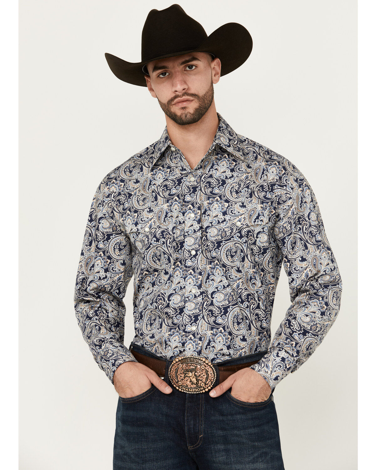 Men's Stetson Paisley Print Long Sleeve Pearl Snap Western Shirt