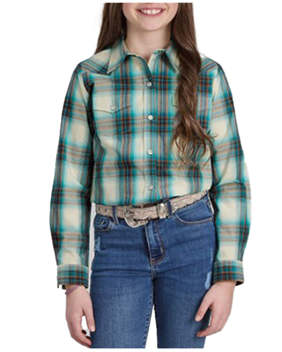 Girls' Roper Plaid Print Long Sleeve Snap Western Shirt