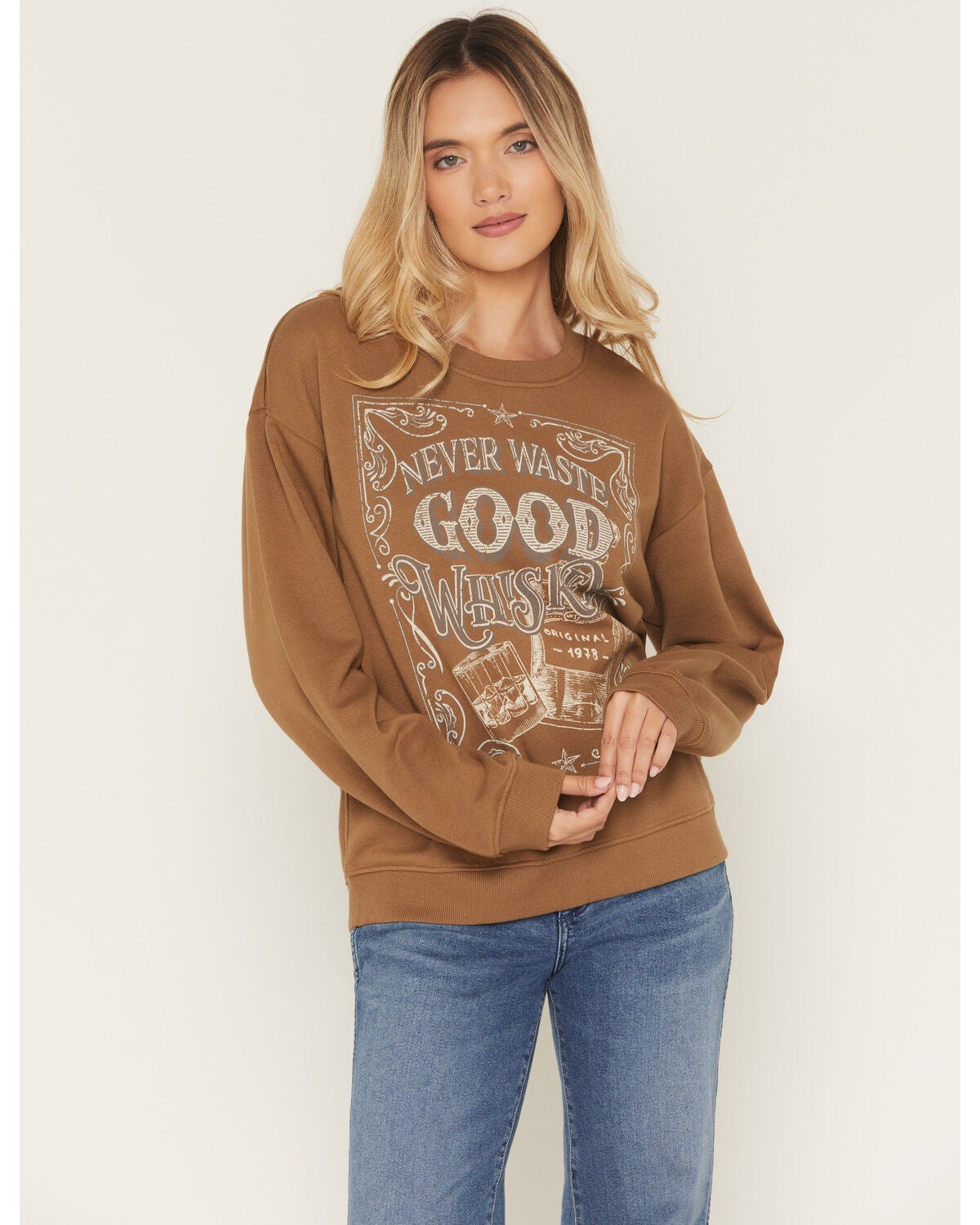 Women's Shyanne Never Waste Good Whiskey Crew Neck Sweatshirt