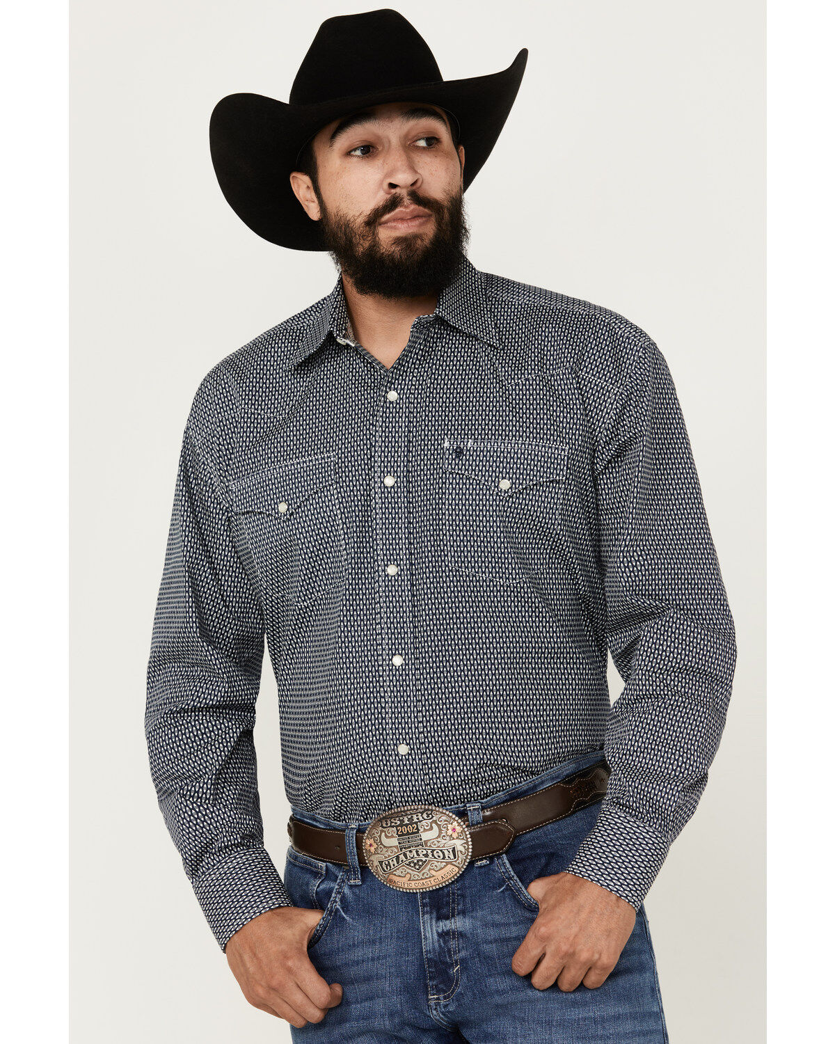 Men's Stetson Geo Print Long Sleeve Pearl Snap Western Shirt