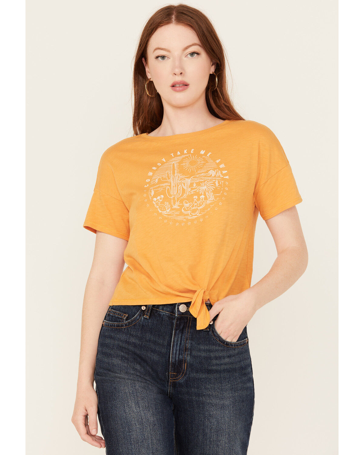Women's Shyanne Cowboy Take Me Away Short Sleeve Tie-Front Tee