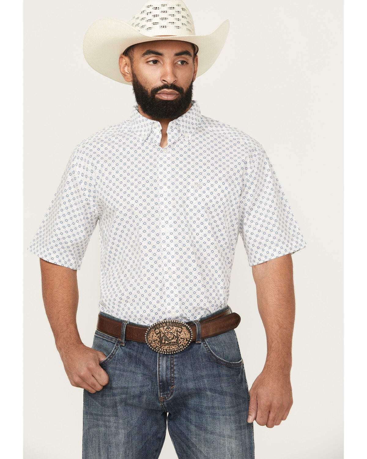 Men's Ariat Shawn Geo Print Short Sleeve Button-Down Western Shirt